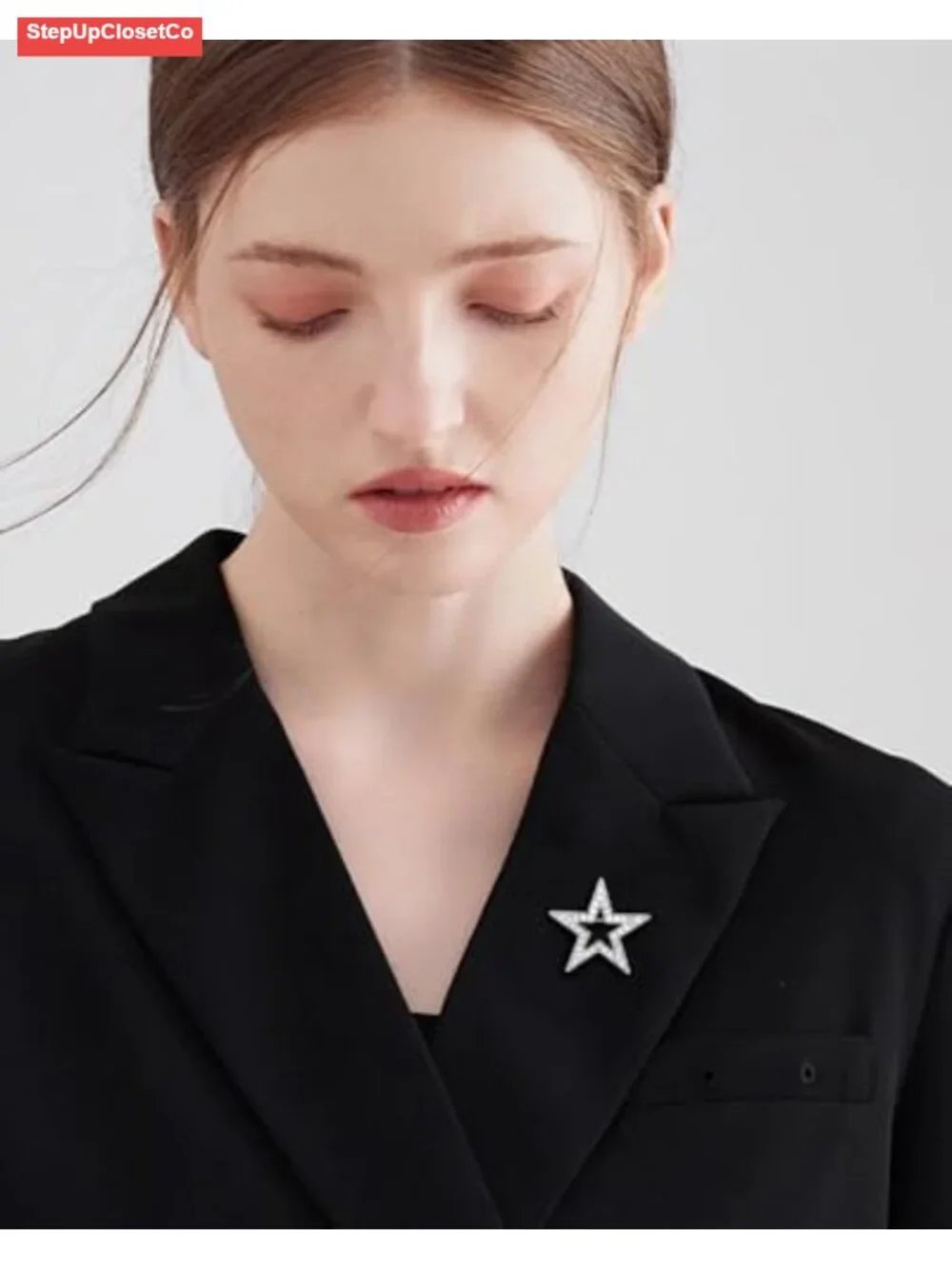 Shiny CZ Star Brooch Women Girls Sparkling Crystal Lapel Pin Elegant Hat Bag